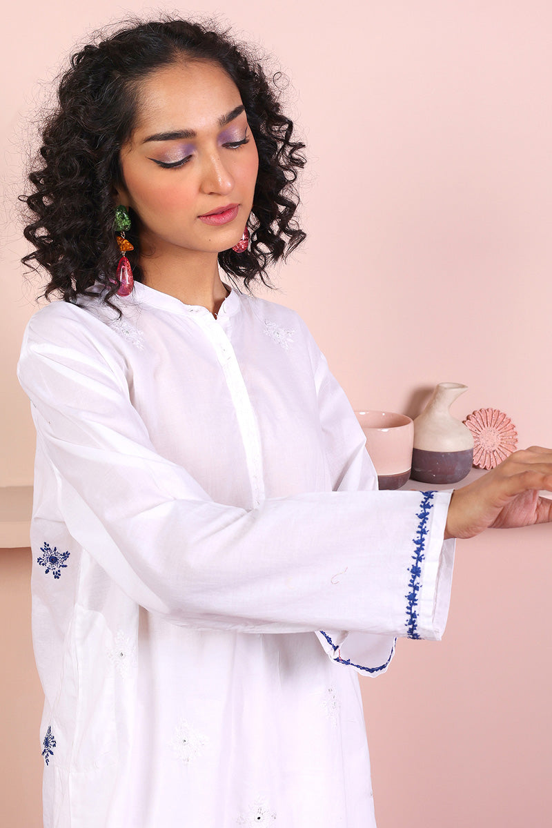 Generation - N K R Mirror Work Kurti - White - 1 Piece