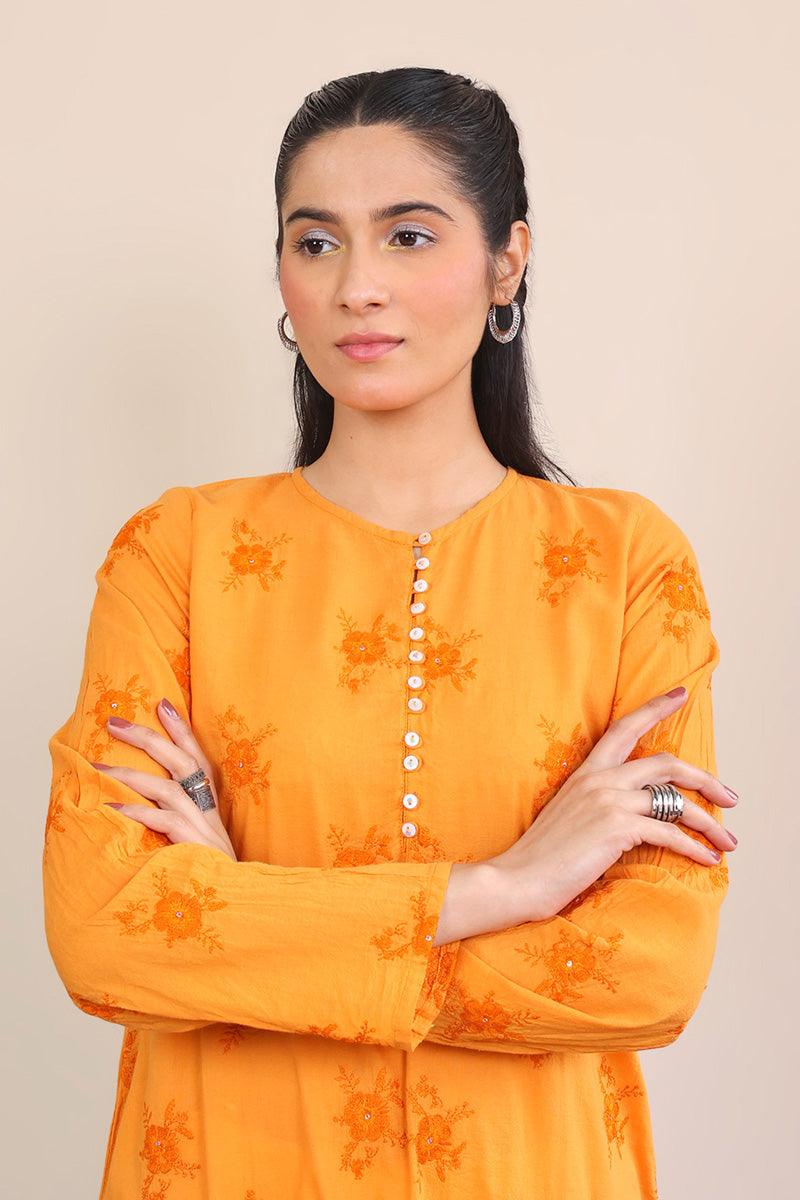 Generation - Baagh Embroidered Kurta - 1 Piece - Orange - Lawn