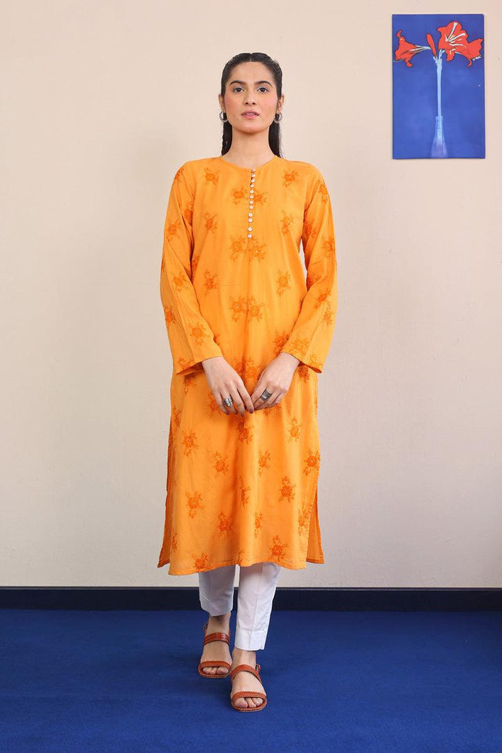 Generation - Baagh Embroidered Kurta - 1 Piece - Orange - Lawn