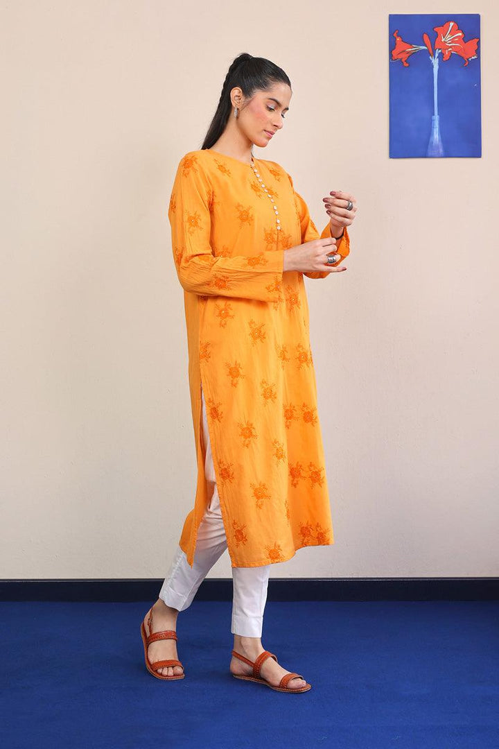 Generation - Baagh Embroidered Kurta - 1 Piece - Orange - Lawn