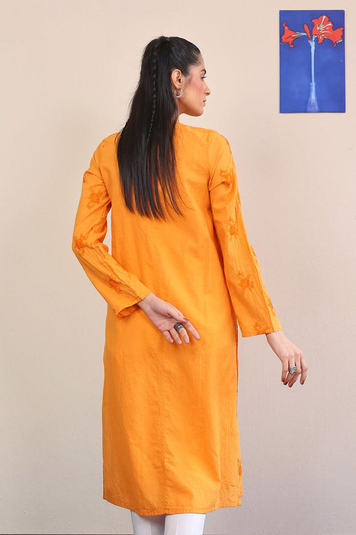 Generation - Baagh Embroidered Kurta - 1 Piece - Orange - Lawn
