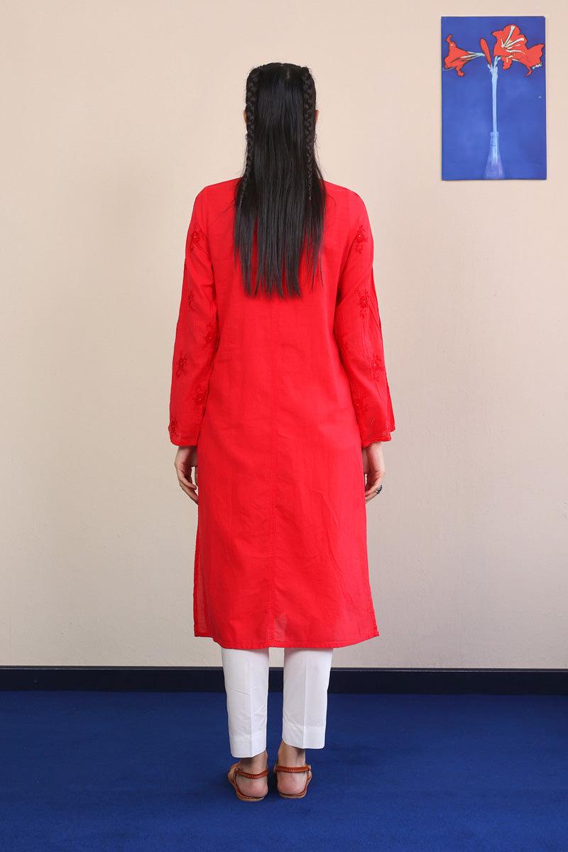 Generation - Baagh Embroidered Kurta - 1 Piece - Red - Lawn