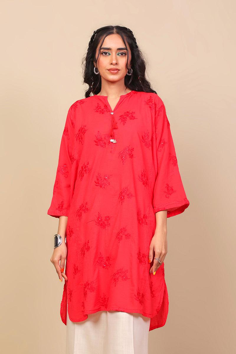 Generation - Baagh Kurta - 1 Piece - Red - Lawn