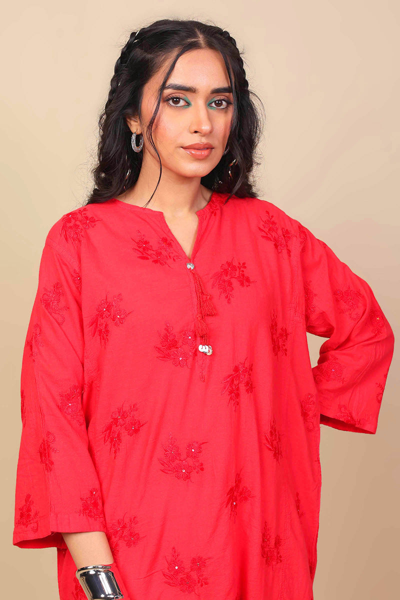 Generation - Baagh Kurta - 1 Piece - Red - Lawn