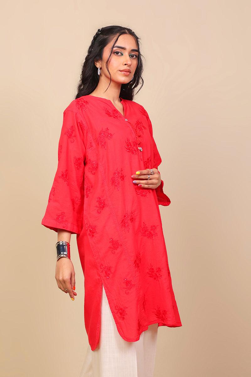 Generation - Baagh Kurta - 1 Piece - Red - Lawn