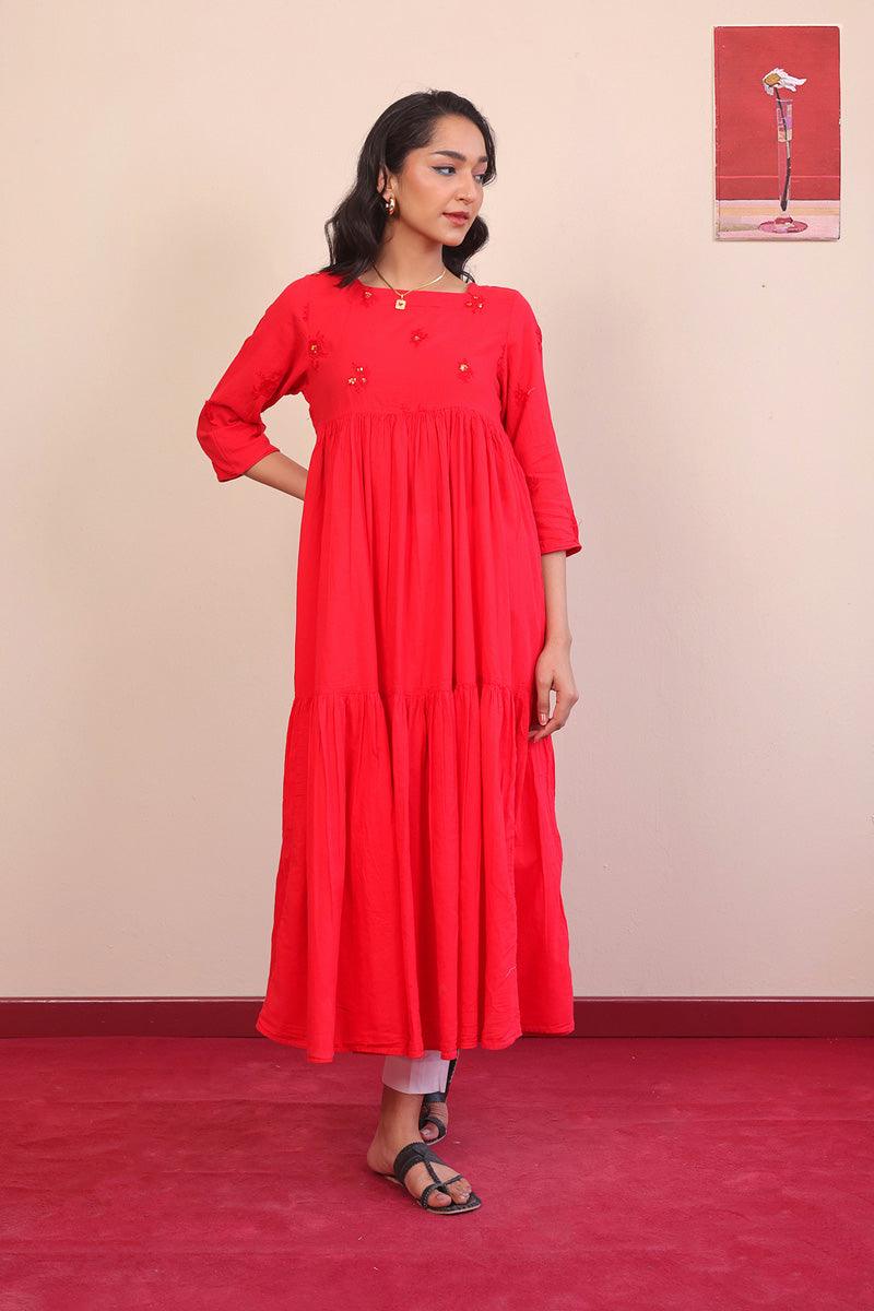 Generation - Baagh Tiered Dress - 1 Piece - Red - Lawn