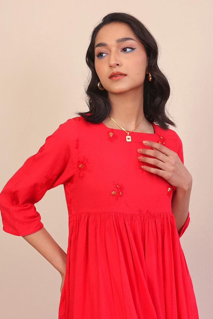 Generation - Baagh Tiered Dress - 1 Piece - Red - Lawn