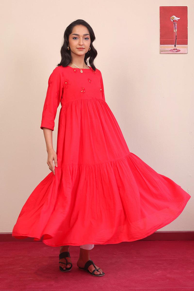 Generation - Baagh Tiered Dress - 1 Piece - Red - Lawn