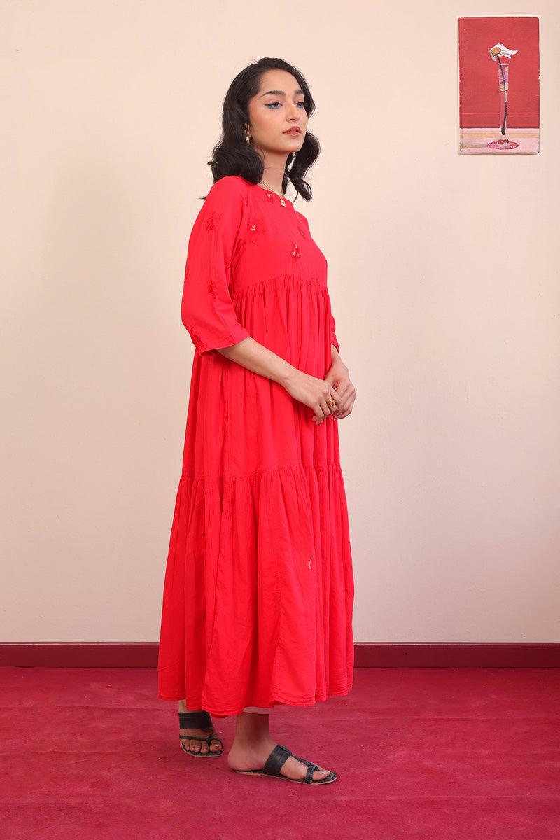 Generation - Baagh Tiered Dress - 1 Piece - Red - Lawn