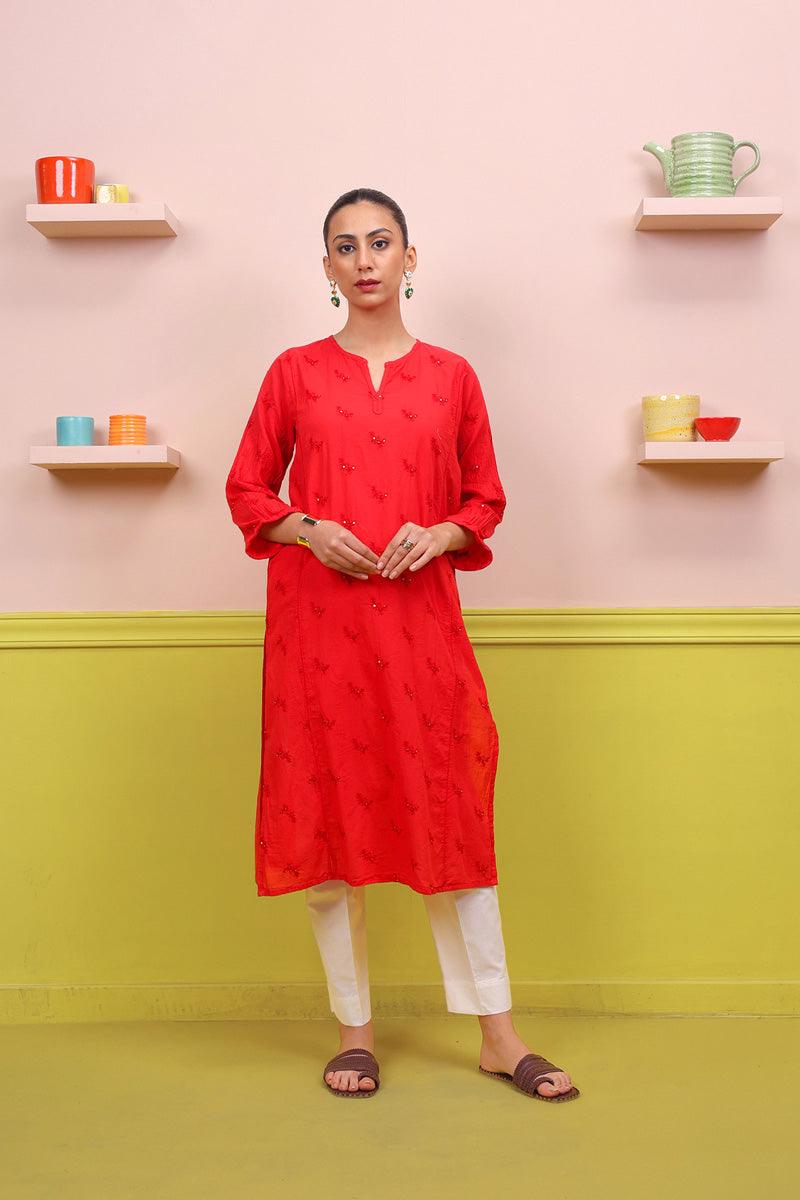 Generation - Baagh Kameez - 1 Piece - Red - Lawn