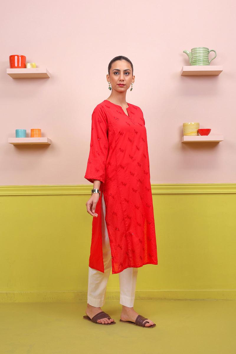 Generation - Baagh Kameez - 1 Piece - Red - Lawn
