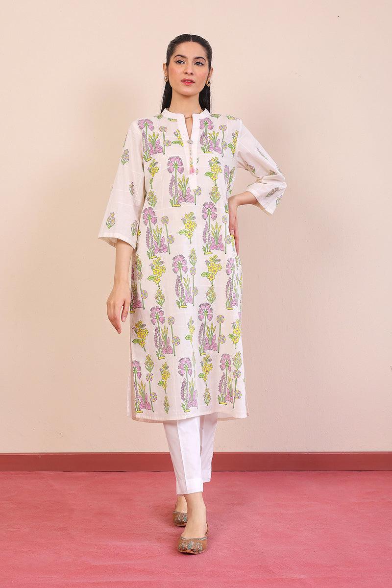 Generation - Tropic Splendour Blockprinted Kurta - Off White - 2 Piece
