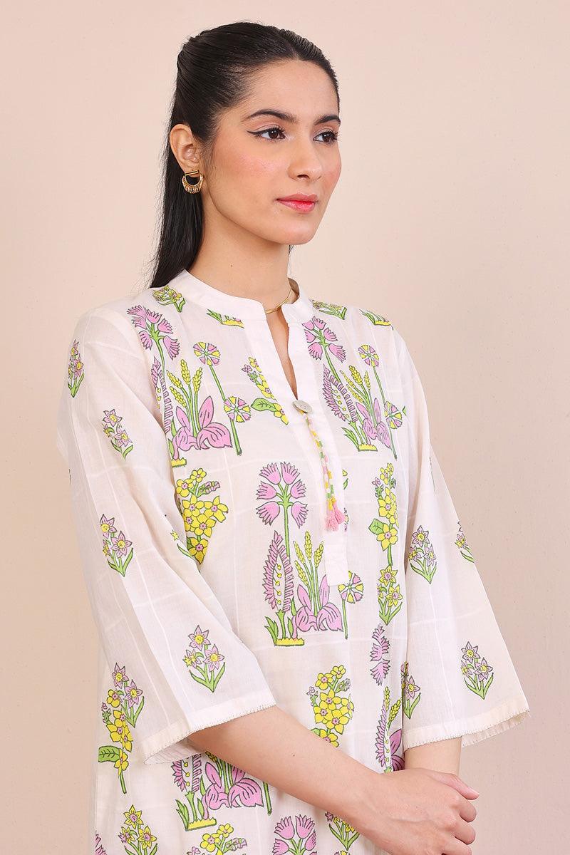 Generation - Tropic Splendour Blockprinted Kurta - Off White - 2 Piece