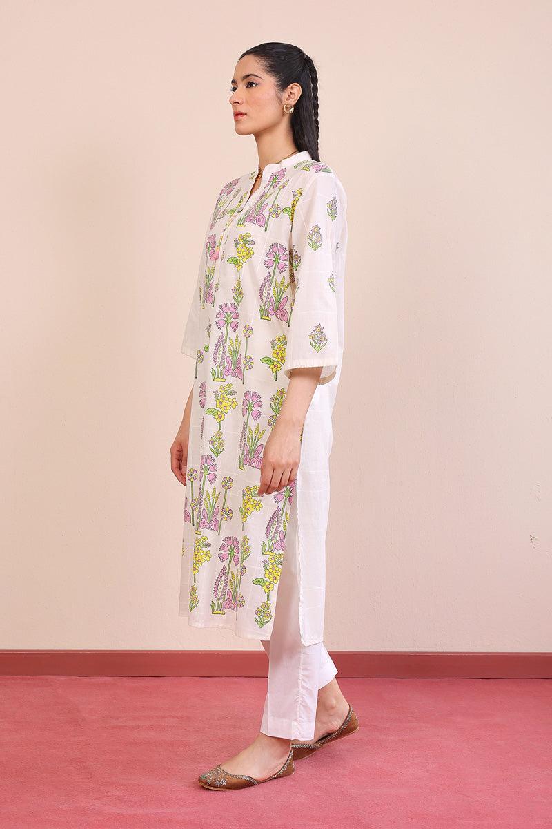 Generation - Tropic Splendour Blockprinted Kurta - Off White - 2 Piece