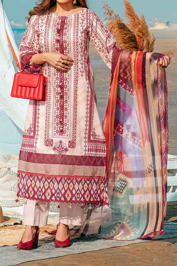Mizaj - Unstitched Lawn with Chiffon Dupatta - 3 PC - Studio by TCS