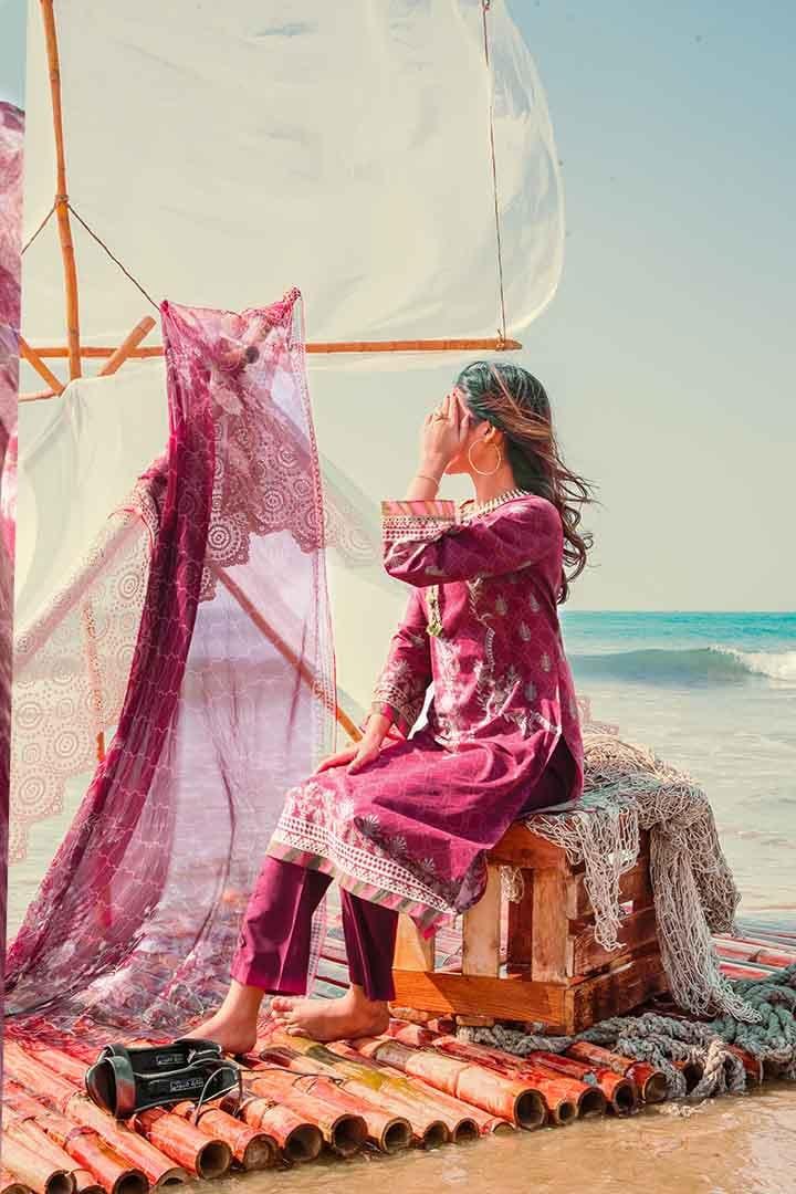 Mizaj - Unstitched Lawn with Chiffon Dupatta - 3 PC - Studio by TCS