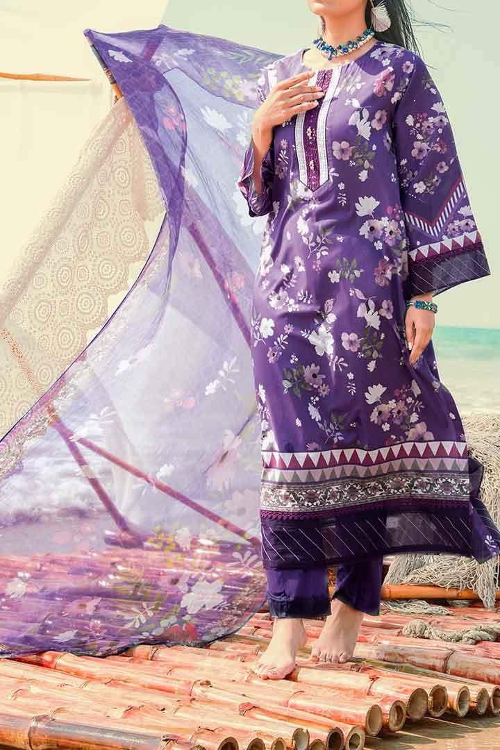 Mizaj - Unstitched Lawn with Chiffon Dupatta - 3 PC - Studio by TCS