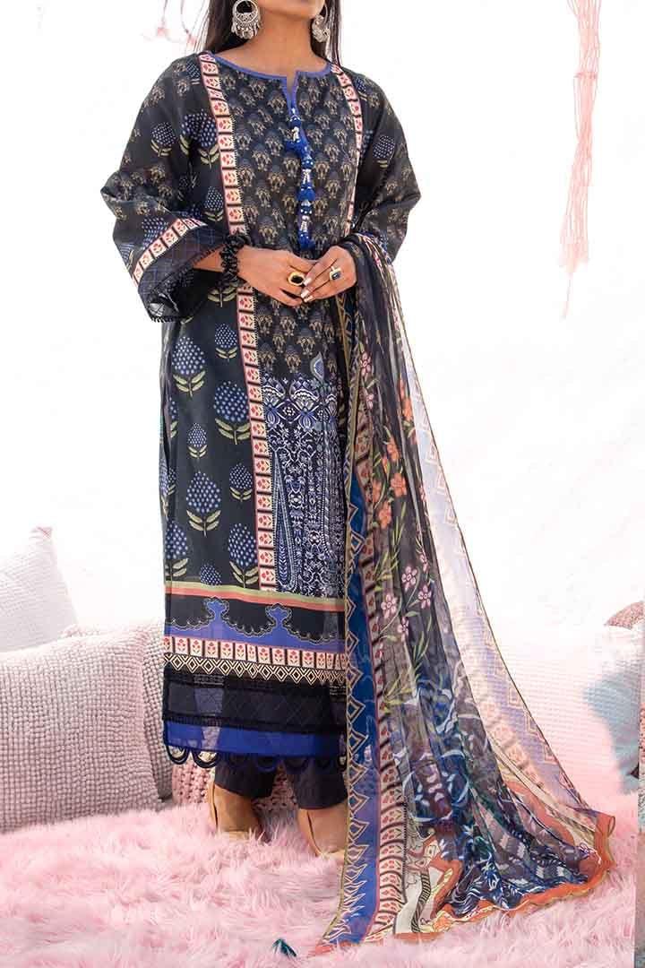 Mizaj - Unstitched Lawn with Chiffon Dupatta - 3 PC - Studio by TCS