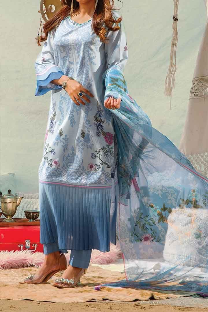 Mizaj - Unstitched Lawn with Chiffon Dupatta - 3 PC - Studio by TCS