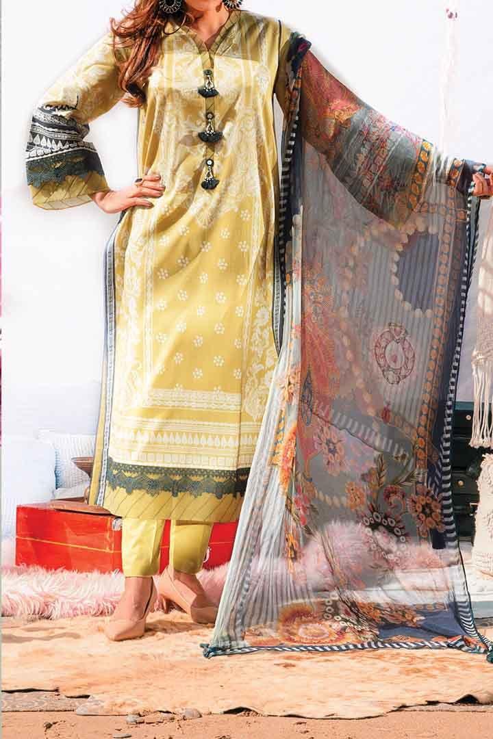 Mizaj - Unstitched Lawn with Chiffon Dupatta - 3 PC - Studio by TCS