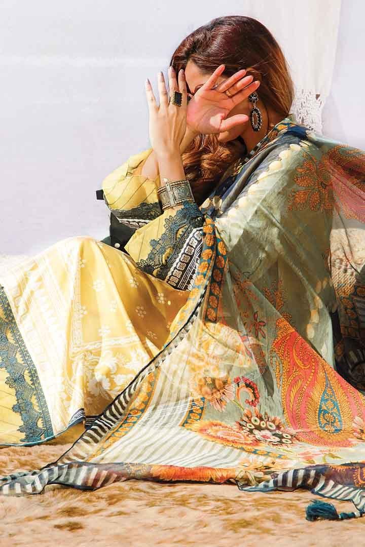 Mizaj - Unstitched Lawn with Chiffon Dupatta - 3 PC - Studio by TCS