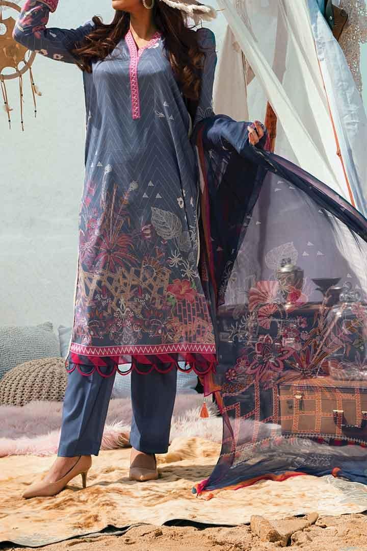 Mizaj - Unstitched Lawn with Chiffon Dupatta - 3 PC - Studio by TCS