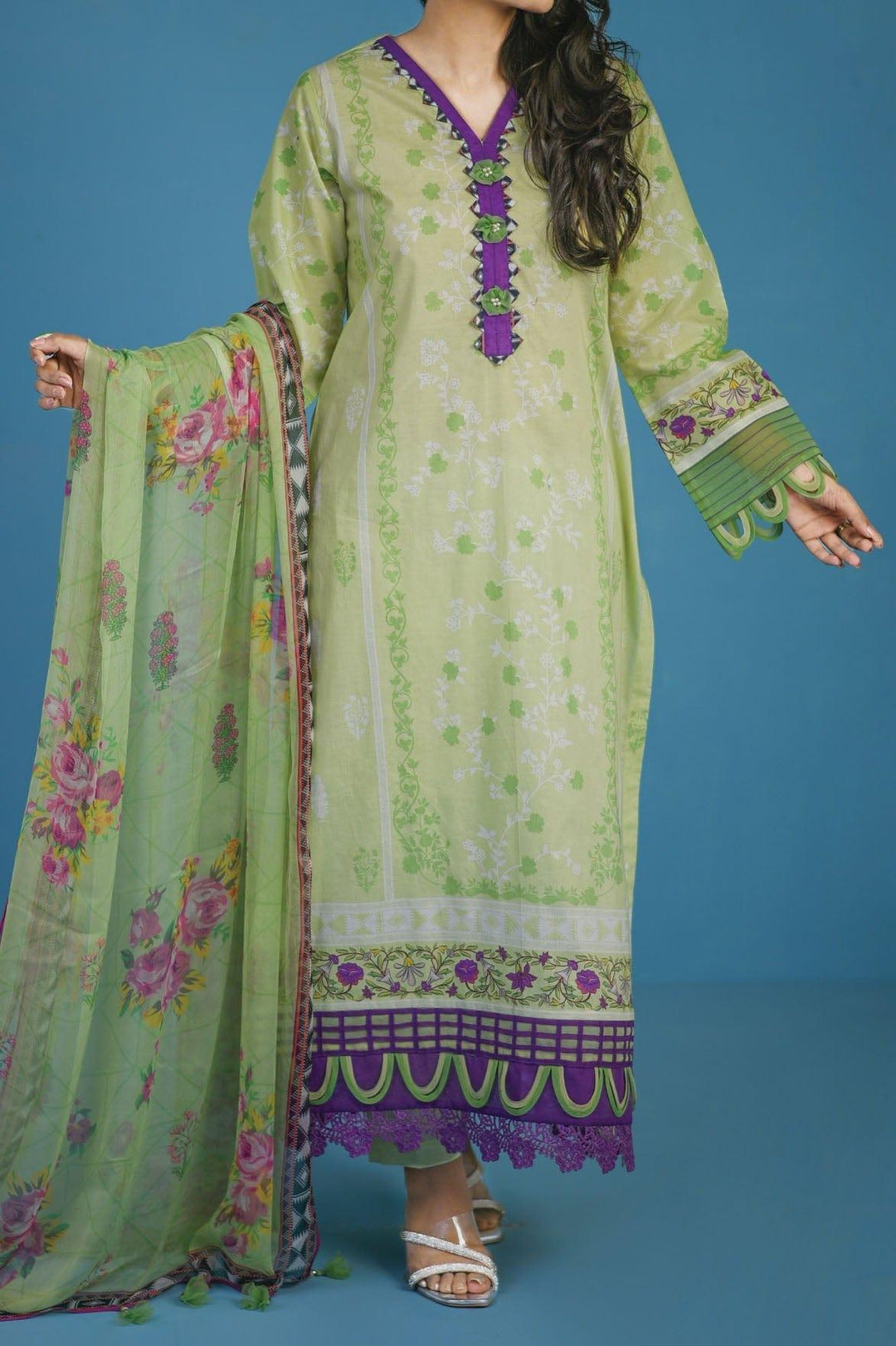 Mizaj - 3 Piece | Unstitched | Lawn with Chiffon Dupatta - S3L-2203110 - Studio by TCS