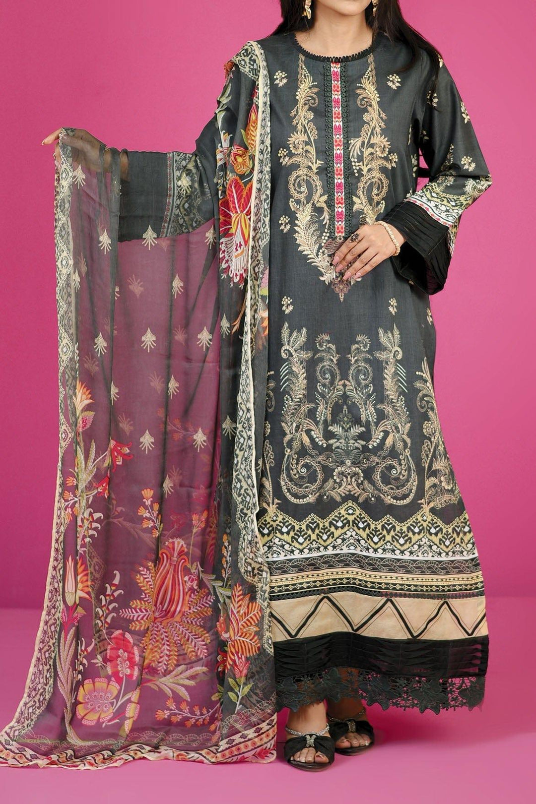 Mizaj - 3 Piece | Unstitched | Lawn with Chiffon Dupatta - S3L-2203111 - Studio by TCS