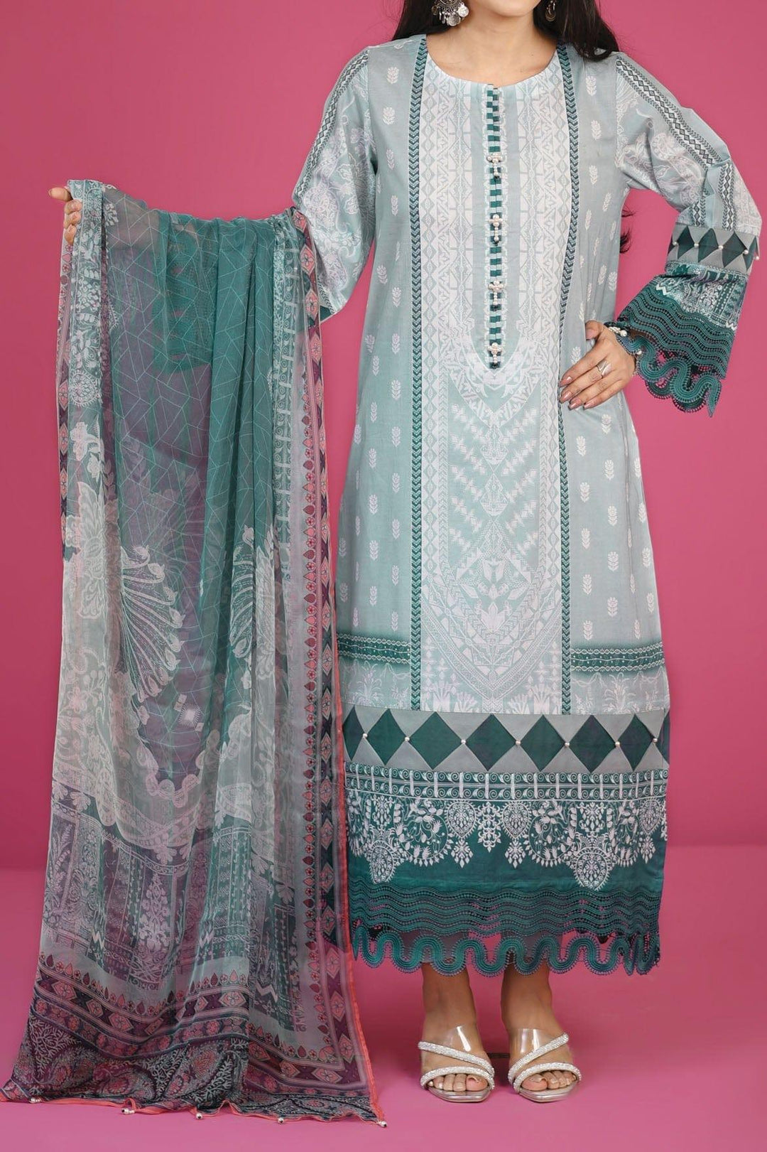 Mizaj - 3 Piece | Unstitched | Lawn with Chiffon Dupatta - S3L-2203112 - Studio by TCS