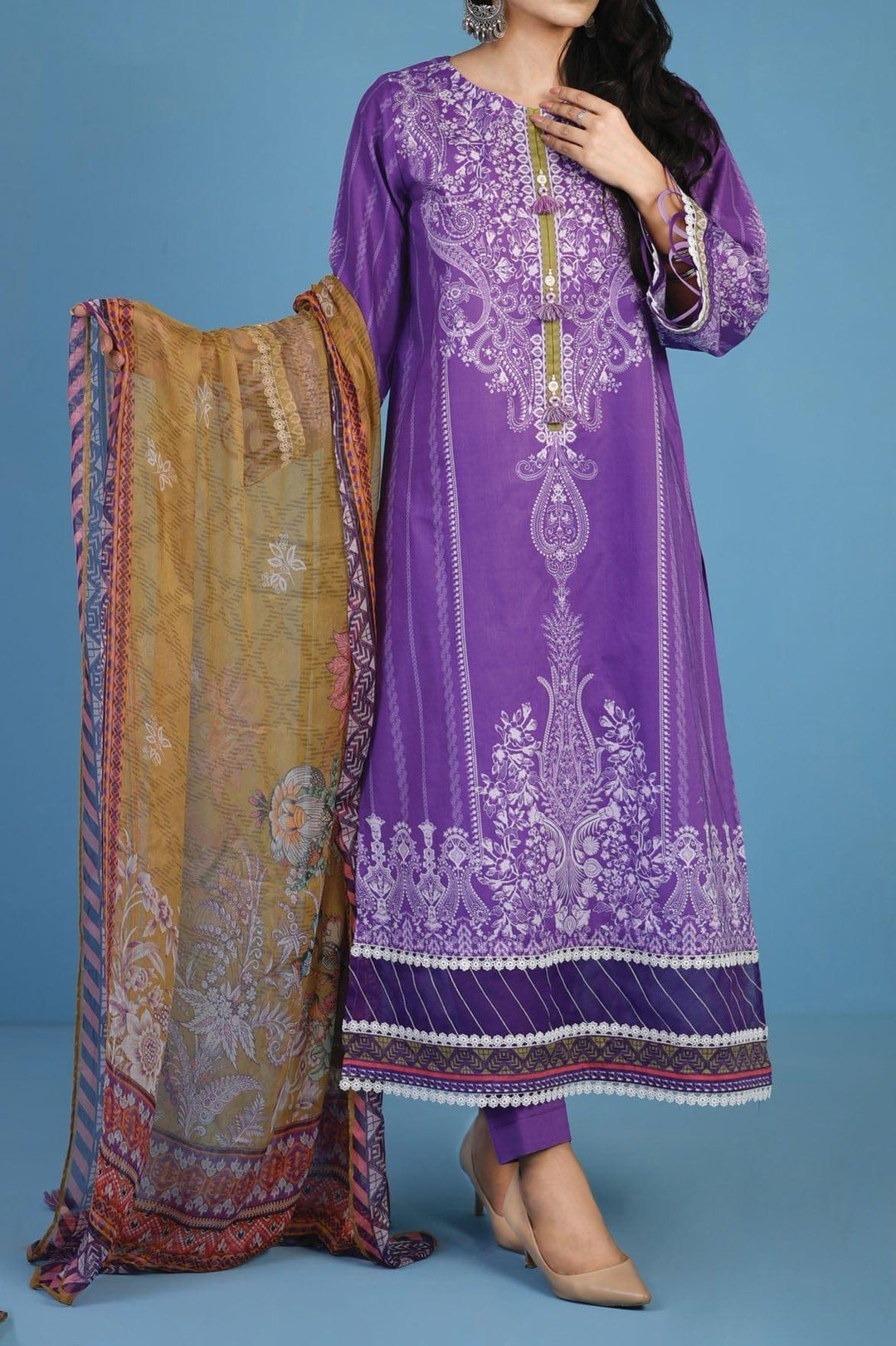 Mizaj - 3 Piece | Unstitched | Lawn with Chiffon Dupatta - S3L-2203113 - Studio by TCS
