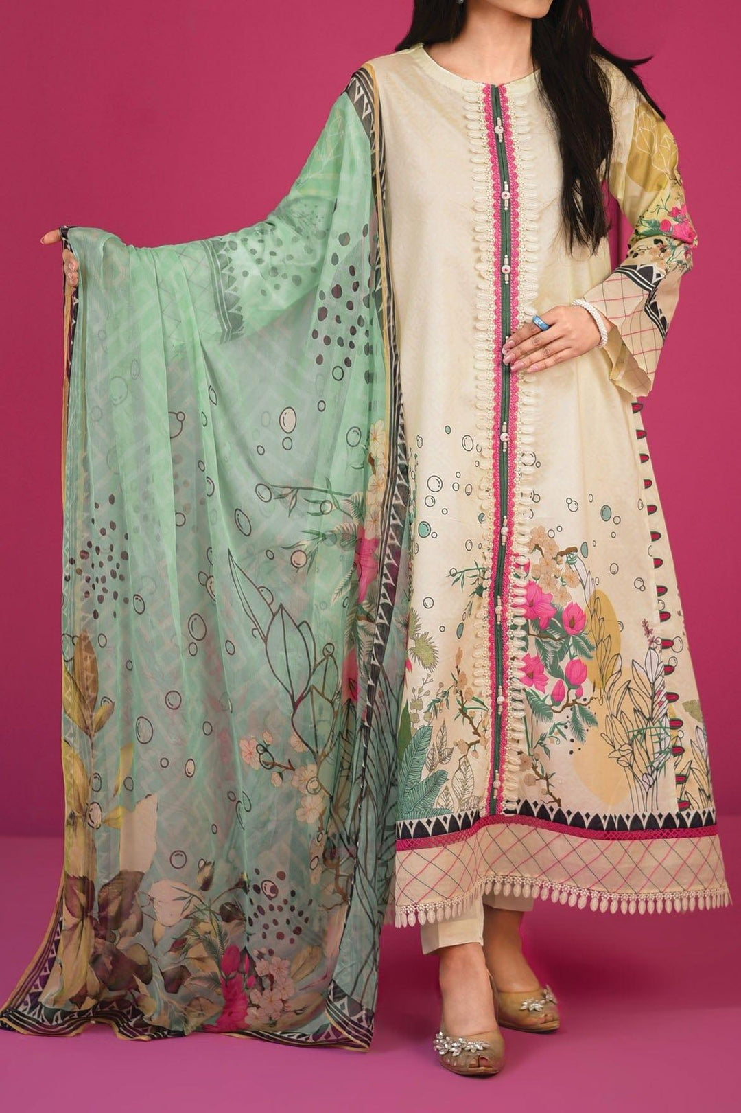 Mizaj - 3 Piece | Unstitched | Lawn with Chiffon Dupatta - S3L-2203114 - Studio by TCS