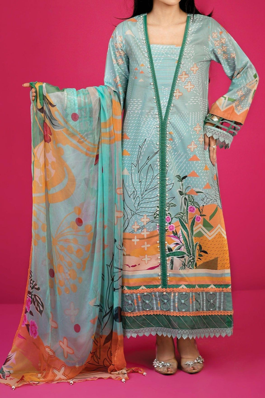 Mizaj - 3 Piece | Unstitched | Lawn with Chiffon Dupatta - S3L-2203116 - Studio by TCS
