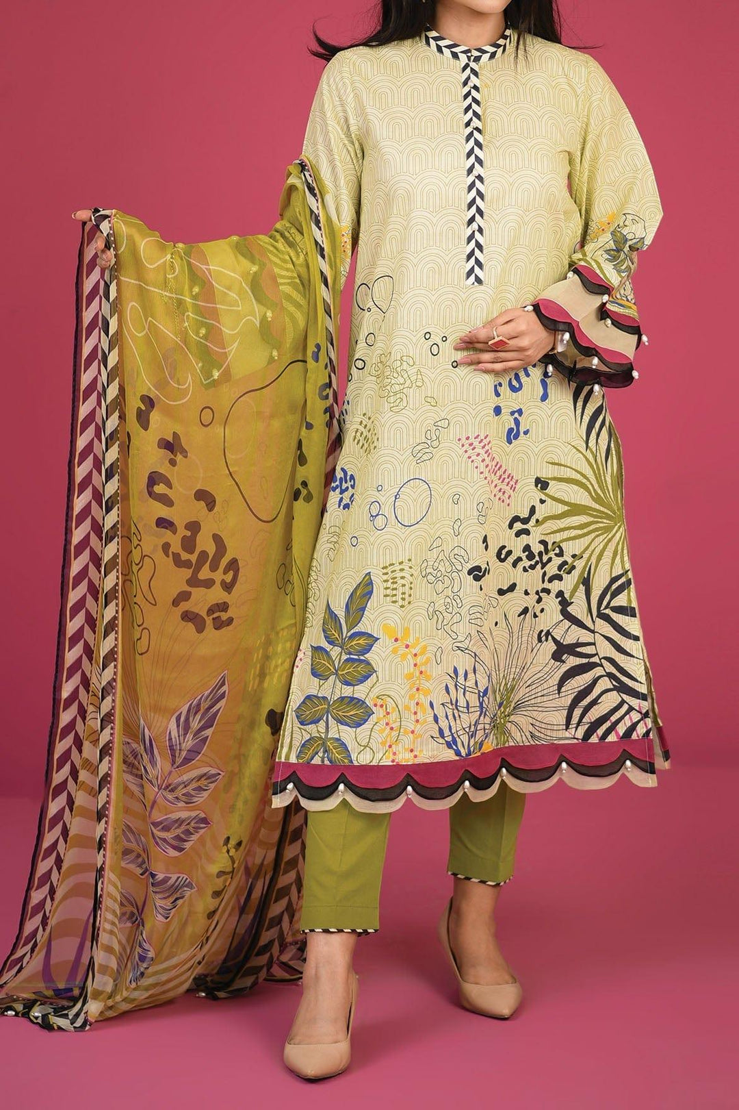 Mizaj - 3 Piece | Unstitched | Lawn with Chiffon Dupatta - S3L-2203117 - Studio by TCS