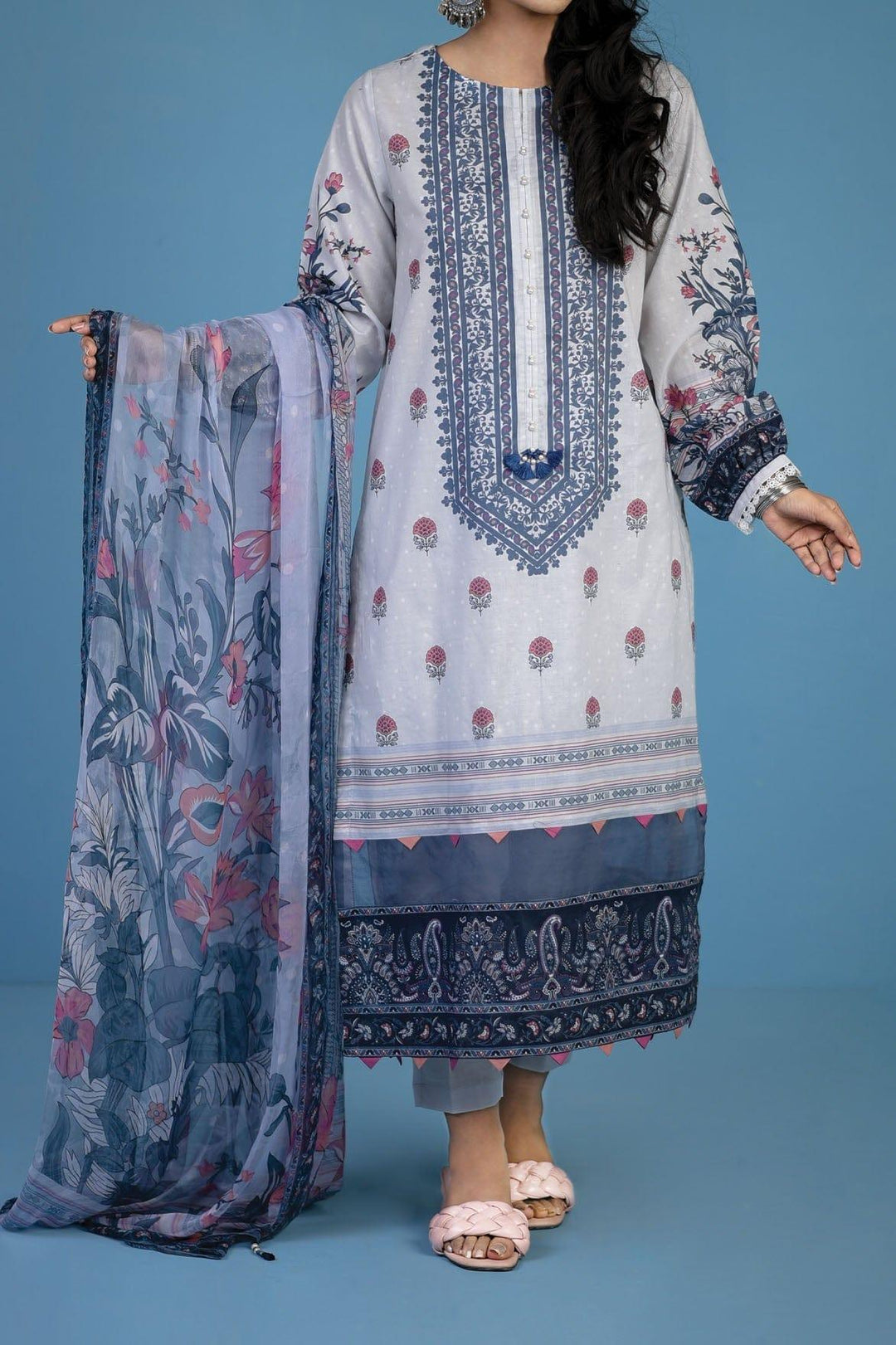 Mizaj - 3 Piece | Unstitched | Lawn with Chiffon Dupatta - S3L-2203118 - Studio by TCS