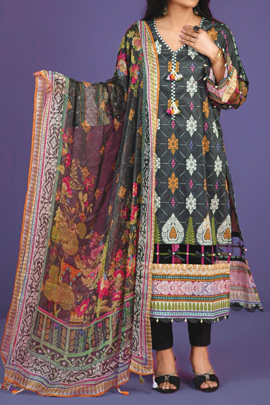 Mizaj - 3 Piece | Unstitched | Lawn with Chiffon Dupatta - S3L-2203119 - Studio by TCS