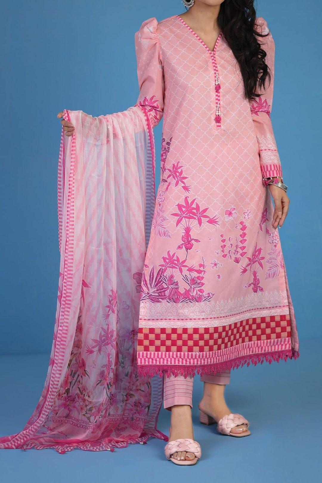 Mizaj - 3 Piece | Unstitched | Lawn with Chiffon Dupatta - S3L-2203120 - Studio by TCS