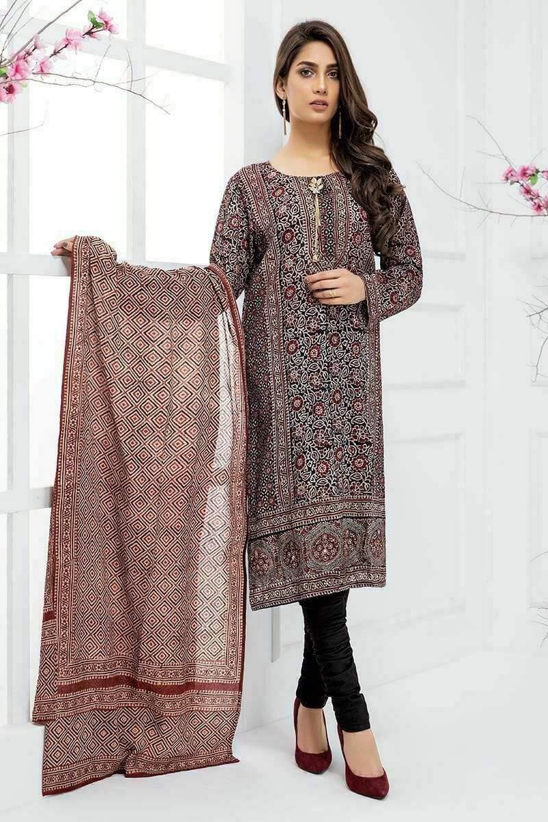Sadia Aamir - Black and Red Mughal Madder - SA-LP26 - Cotton - Block Print - 1 Piece