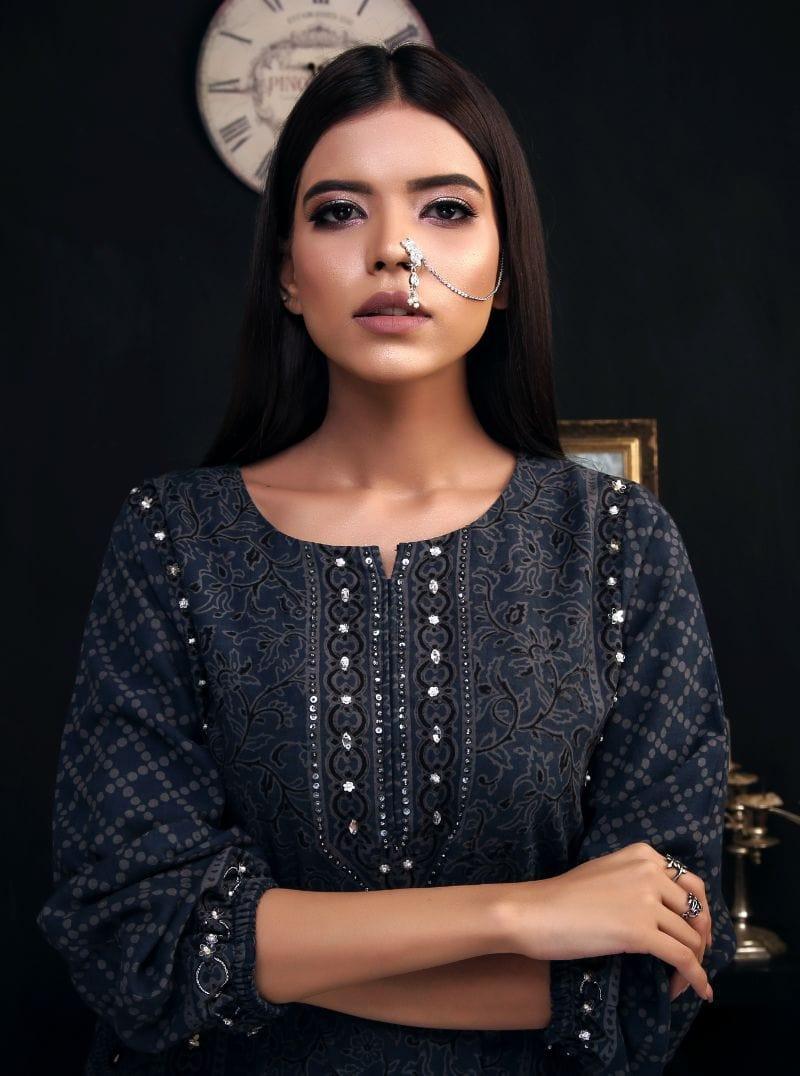 Sadia Aamir - Charcoal Qainaat - Hand work Gota - 2 Piece