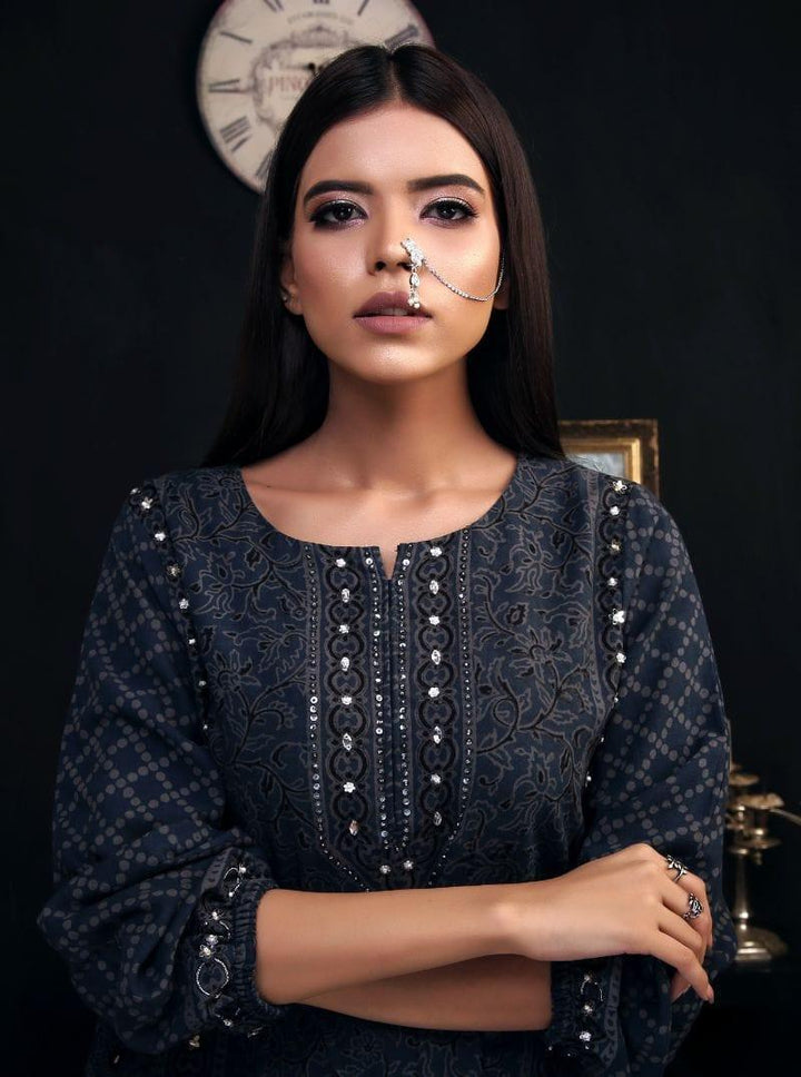 Sadia Aamir - Charcoal Qainaat - Hand work Gota - 2 Piece