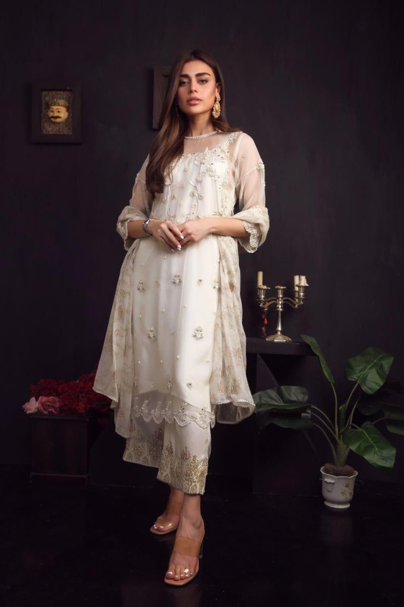 Sadia Aamir - Cream Roya - Organza - 3 Piece