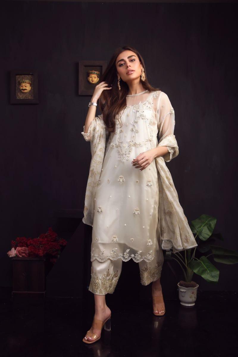 Sadia Aamir - Cream Roya - Organza - 3 Piece
