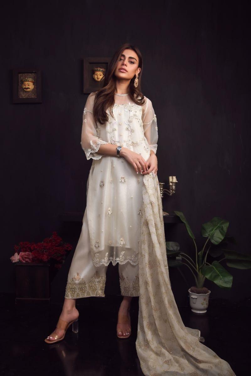 Sadia Aamir - Cream Roya - Organza - 3 Piece