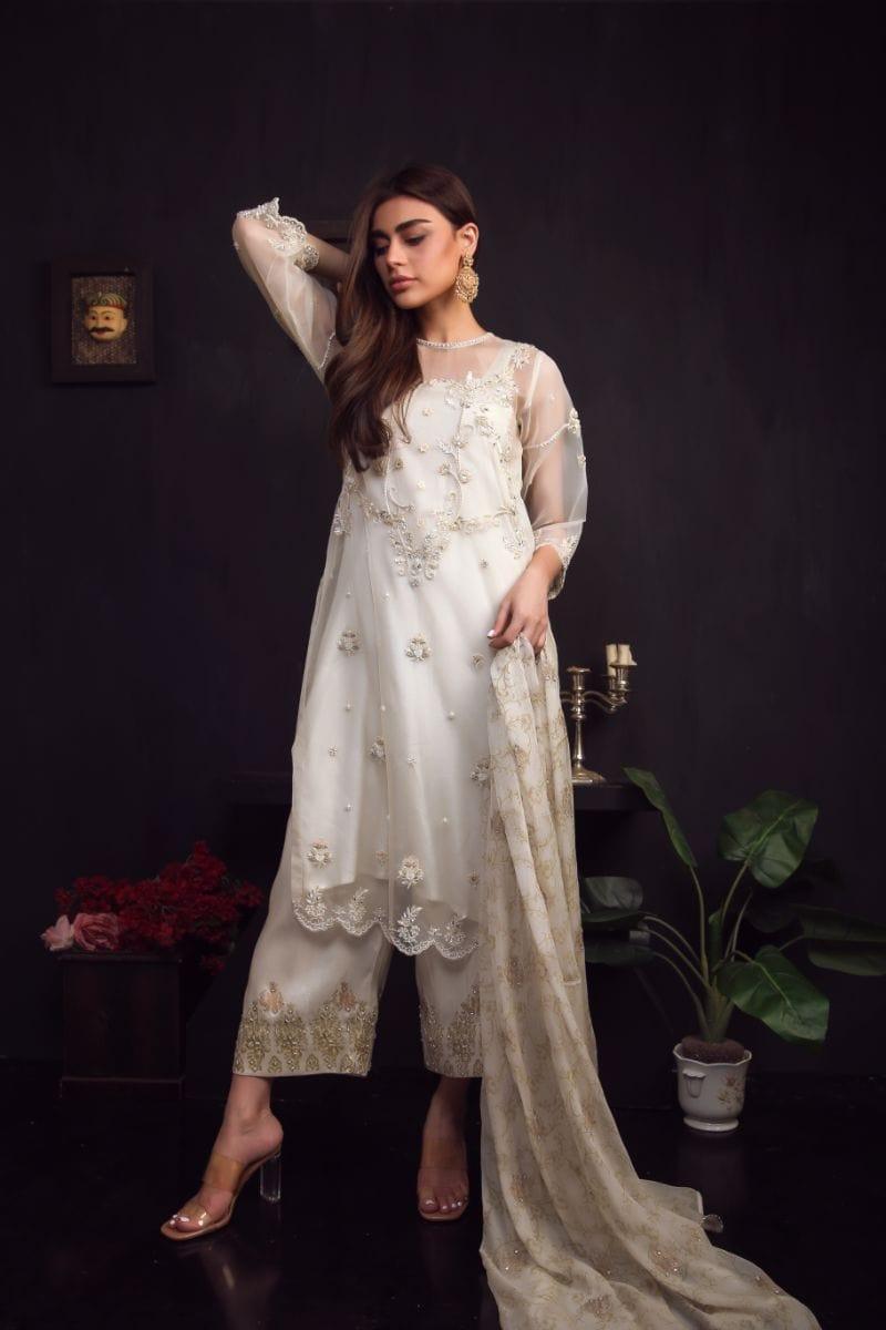 Sadia Aamir - Cream Roya - Organza - 3 Piece