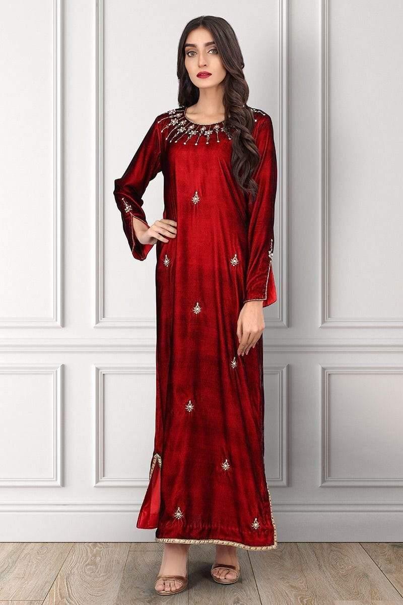 Sadia Aamir - Deep Red Starlite - SAL-05 - Embroidered - 1 Piece