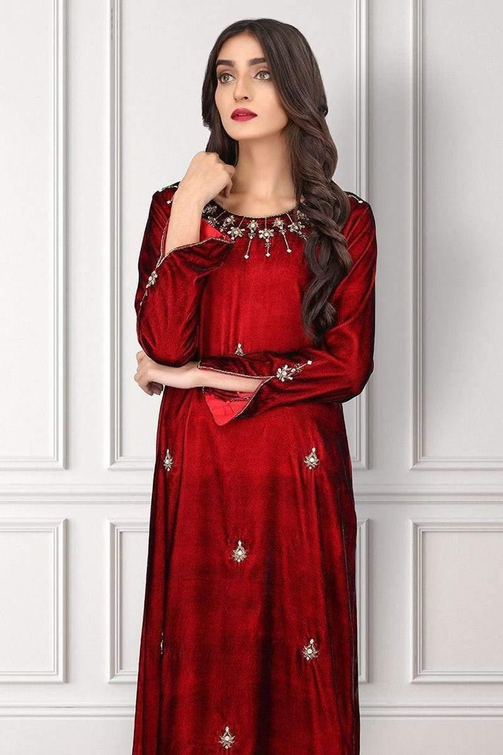 Sadia Aamir - Deep Red Starlite - SAL-05 - Embroidered - 1 Piece