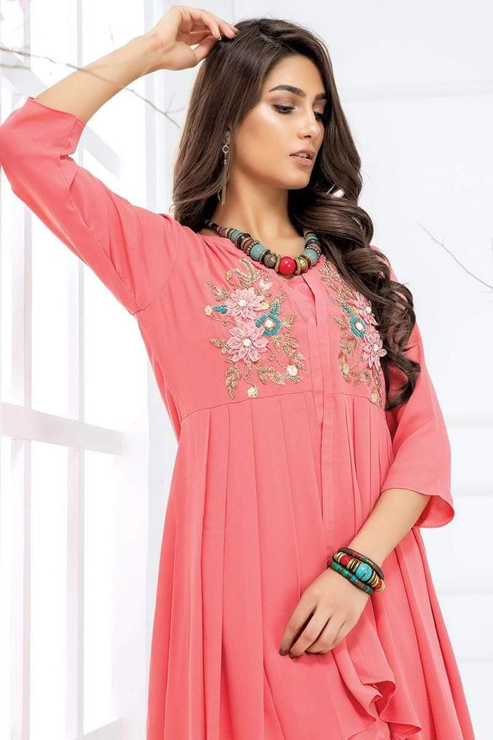 Sadia Aamir - Ivory Coral Tropical - SA-LP21 - Georgette - 1 Piece