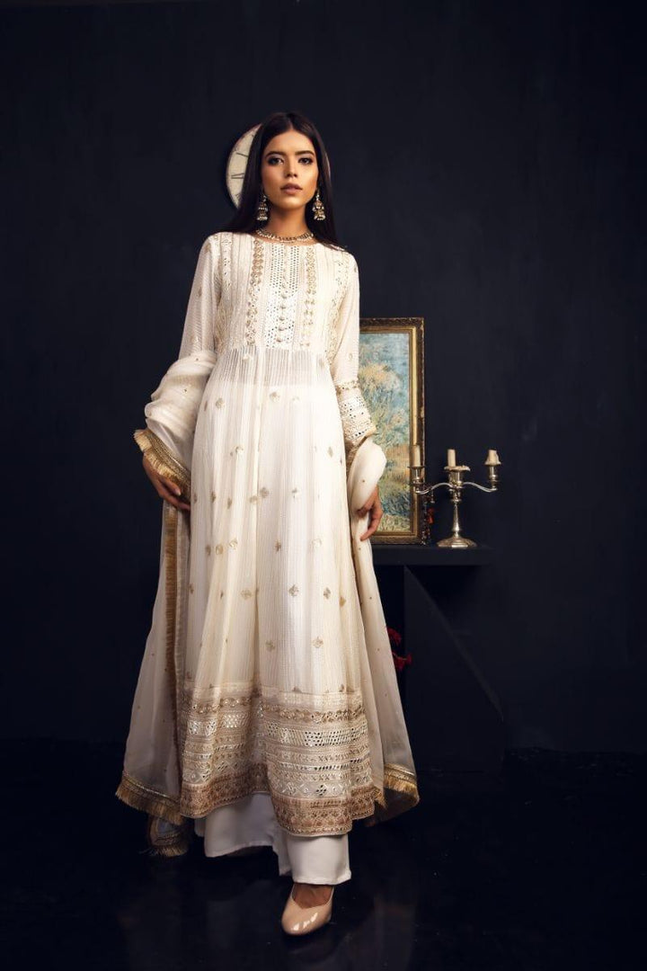 Sadia Aamir - Ivory Noor - Embroidered Chiffon - 3 Piece