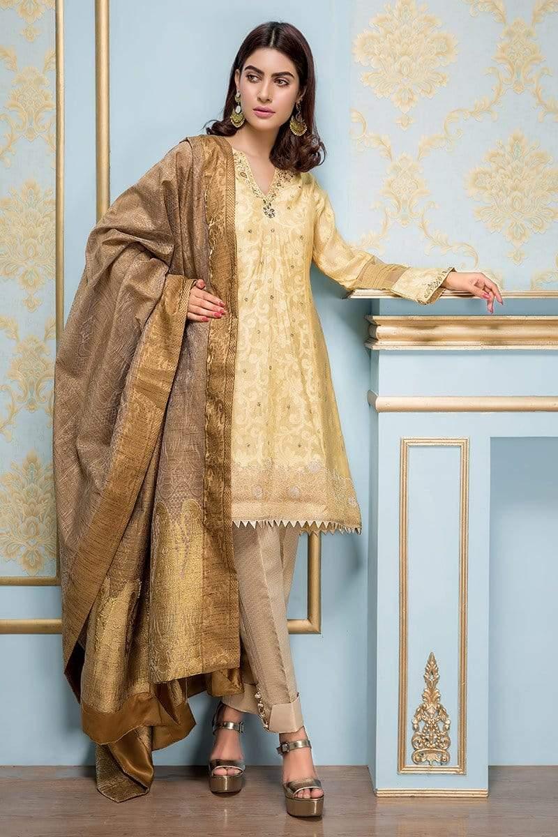 Sadia Aamir - Light Yellow Meringue - SA-LP07 - Khaddi Banarsi - 1 Piece