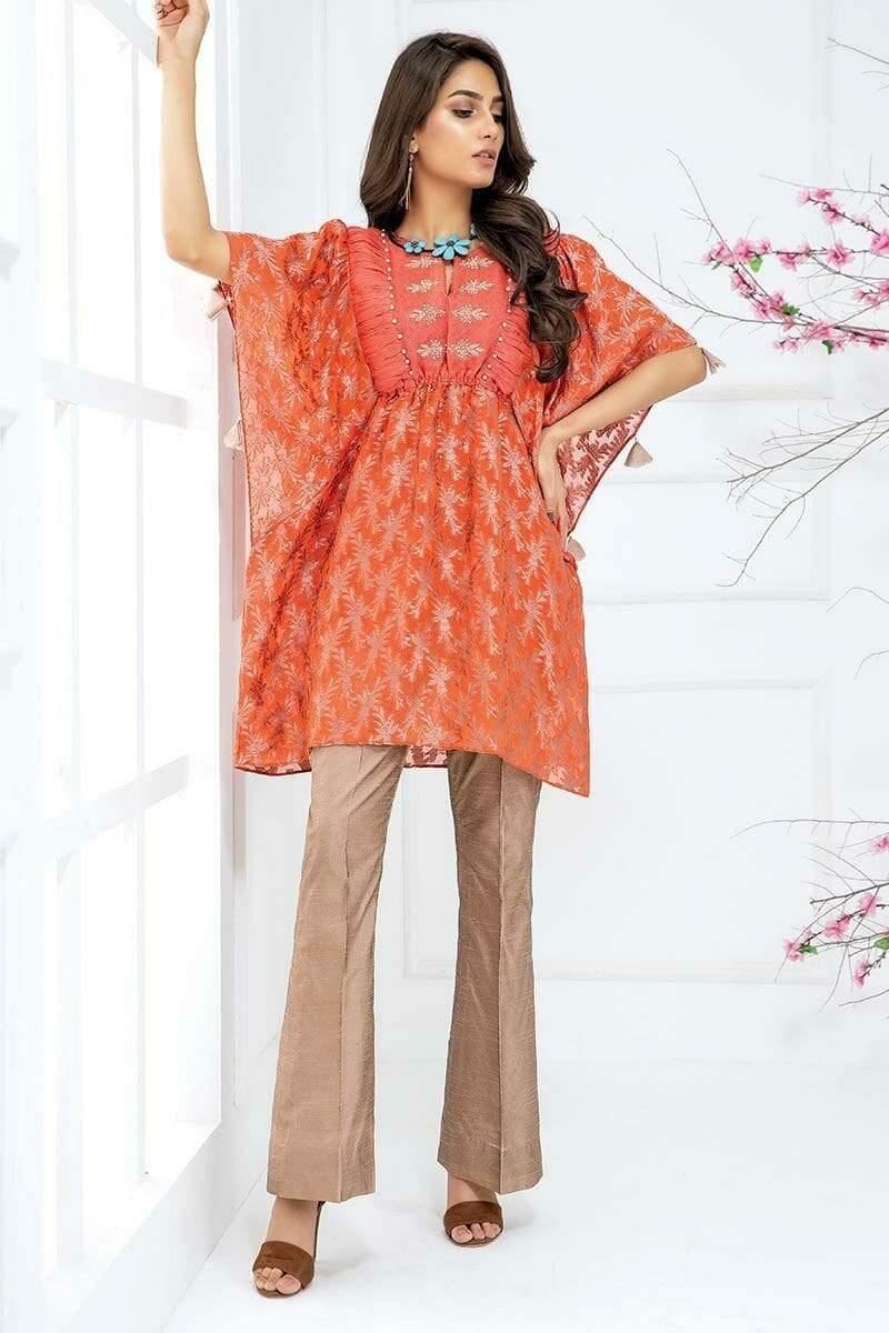 Sadia Aamir - Orange Coral Butterfly - SA-LP20 - Cotton Shirt - 1 Piece