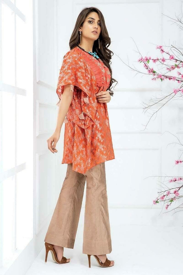 Sadia Aamir - Orange Coral Butterfly - SA-LP20 - Cotton Shirt - 1 Piece